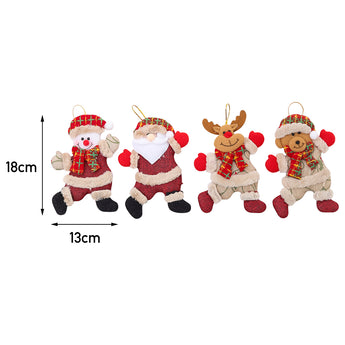 Set of 4 plush Christmas ornaments, about 18 cm tall and 13 cm wide