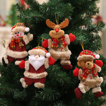 Set of 4 plush Christmas ornaments: Santa, snowman, reindeer, bear