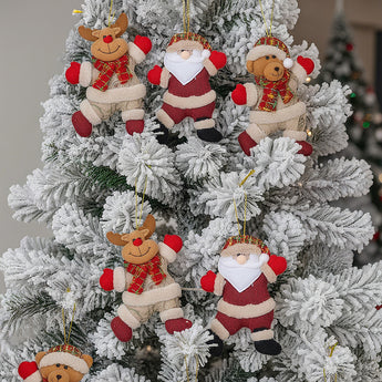 Set of 4 plush Christmas ornaments: reindeer, Santa, bear, and snowman