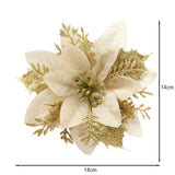 Artificial gold-and-ivory poinsettia flower ornament with glitter leaf edges