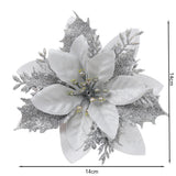 Artificial silver poinsettia flower ornament with glittered leaf edges and pale center