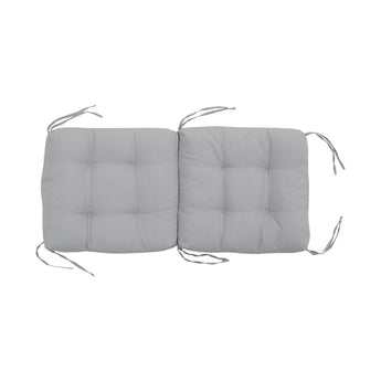 Light grey deep seat lawn chair cushion set with tufted backrest and seat, tie straps