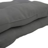 Dark grey deep-seat lawn chair cushion with padded surface and stitched seams
