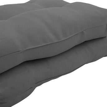 Dark grey deep-seat lawn chair cushion with padded surface and stitched seams