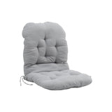Rocking chair seat pad with tufted back, light gray cushion and side ties