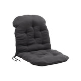 Dark grey tufted seat pad cushion with corner ties and quilted channels