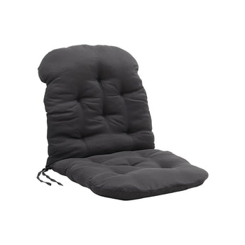 Dark grey tufted seat pad cushion with corner ties and quilted channels
