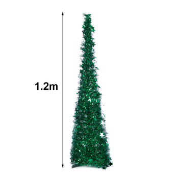 1.2 m collapsible pop-up tinsel Christmas tree, green, full upright profile