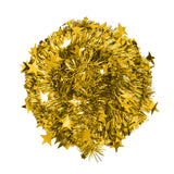 Gold tinsel Christmas tree canopy, collapsible pop-up style, close-up of star tips