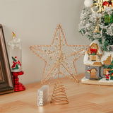 Pre-lit metal star tree topper, gold-toned wire frame with warm white bulbs