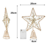 Pre-lit metal star tree topper, 20cm wide; 25cm tall on spiral base