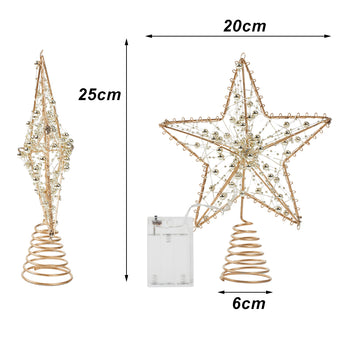 Pre-lit metal star tree topper, 20cm wide; 25cm tall on spiral base