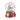 Santa Claus snow globe ornament front view: red house with door, Christmas trees under glass