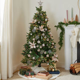 Shatterproof hanging ornament balls set on a Christmas tree