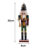 Christmas nutcracker soldier figurine, 30cm tall; base 9cm wide; black hat and multicolor uniform