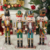 Christmas nutcracker soldier figurines set of four, front view with crowns and uniform details