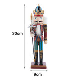 Christmas nutcracker soldier figurine, 30cm tall; base 9cm wide; blue crown and sword