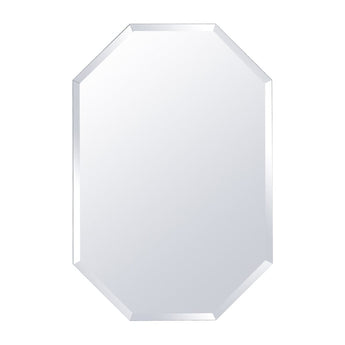 Octagonal wall mirror with beveled edge and white metal frame