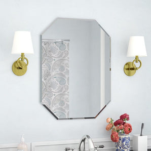 Octagonal wall mirror with beveled glass edge, clear reflective surface