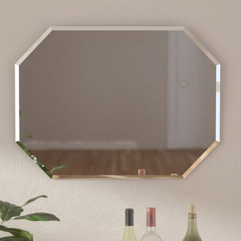 Octagonal wall mirror with beveled frame edge and back-mounting plate