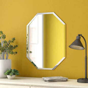 Octagonal mirror with beveled border and white frame
