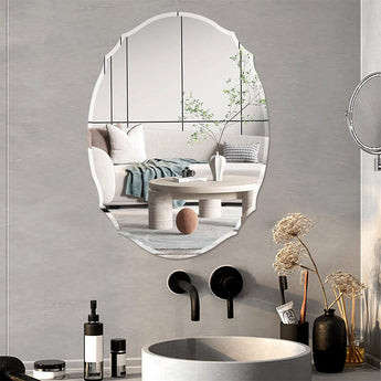 Ellipsenförmiger 60cm Wandspiegel mit Facettenkante, klare Spiegelfläche