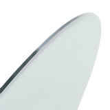 Close-up of oval frameless mirror edge with smooth silver border