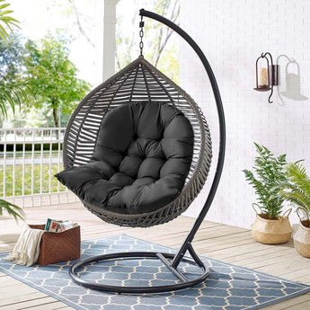 Thick egg swing chair cushion, black, quilted tufted seat back pad