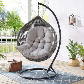 Thick egg swing chair cushion, light grey, tufted seat back in hanging chair