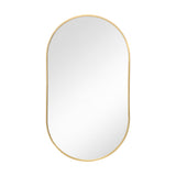Gold oval metal wall mirror, smooth frame, full reflective glass center