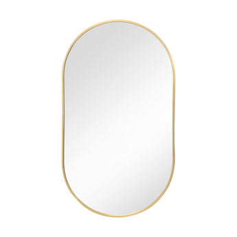 Gold oval metal wall mirror, smooth frame, full reflective glass center