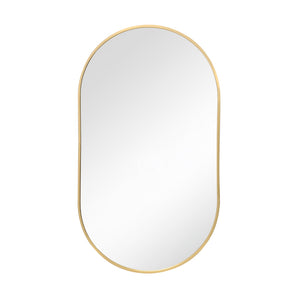 Gold oval metal wall mirror, smooth frame, full reflective glass center
