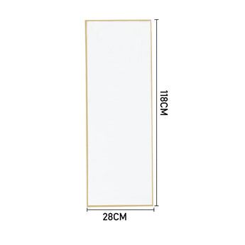 Full-length mirror size: 118cm high, 28cm wide, gold frame