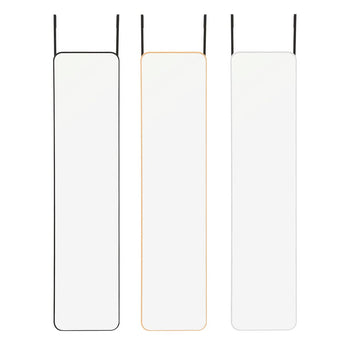 Door-hanging full-length mirror with rounded edges in black, white, and gold frames