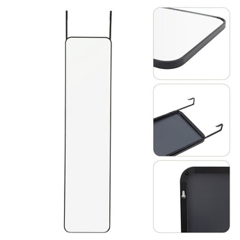 Full-length door mirror with rounded edges and hanging hooks; white frame