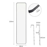 118cm full-length door-hanging mirror with rounded edges; 28cm width