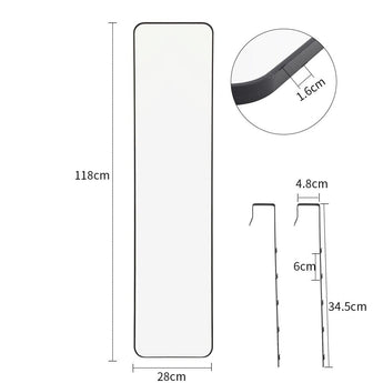 118cm full-length door-hanging mirror with rounded edges; 28cm width