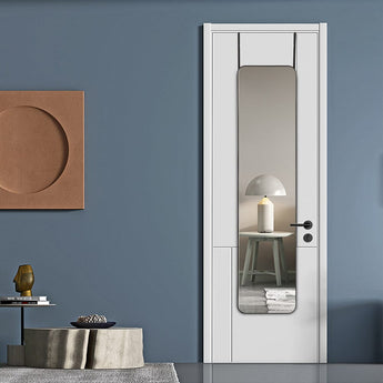 Full-length hanging mirror with rounded edges and white frame