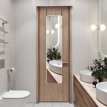 Door-hanging full length mirror with rounded edges and white frame