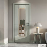 Full-length door-hanging mirror with rounded edges and gold-toned frame