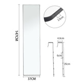 Over-door mirror dimensions: 147cm tall, 37cm wide; frame thickness 1.6cm