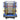 Kids trampoline safety net with round doorway, blue/yellow poles and blue padded base