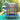 Kids outdoor trampoline with safety net, blue/yellow poles and grey netting