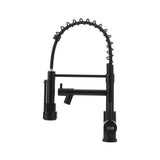 Stainless steel kitchen faucet, black finish with curved spring hose and side handles