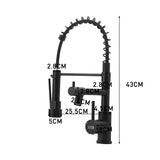 Black kitchen faucet with dimension labels; overall height shown as 43CM
