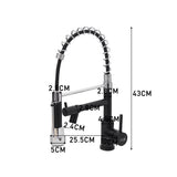 Kitchen faucet dimensions diagram with chrome spout and dark matte handle