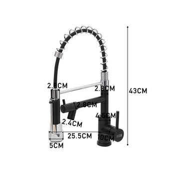 Kitchen faucet dimensions diagram with chrome spout and dark matte handle