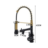 Kitchen faucet dimensions diagram with gold and dark matte components