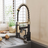 Kitchen faucet with pull-down sprayer, gold and dark matte finish