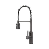 Grey spring spout single-handle kitchen faucet with flexible pull-down sprayer